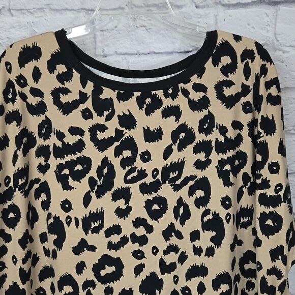 Leopard Camo Print Pocketed T-shirt Tunic Mini Dress Animal Print Dolman Sleeve - Picture 4 of 11